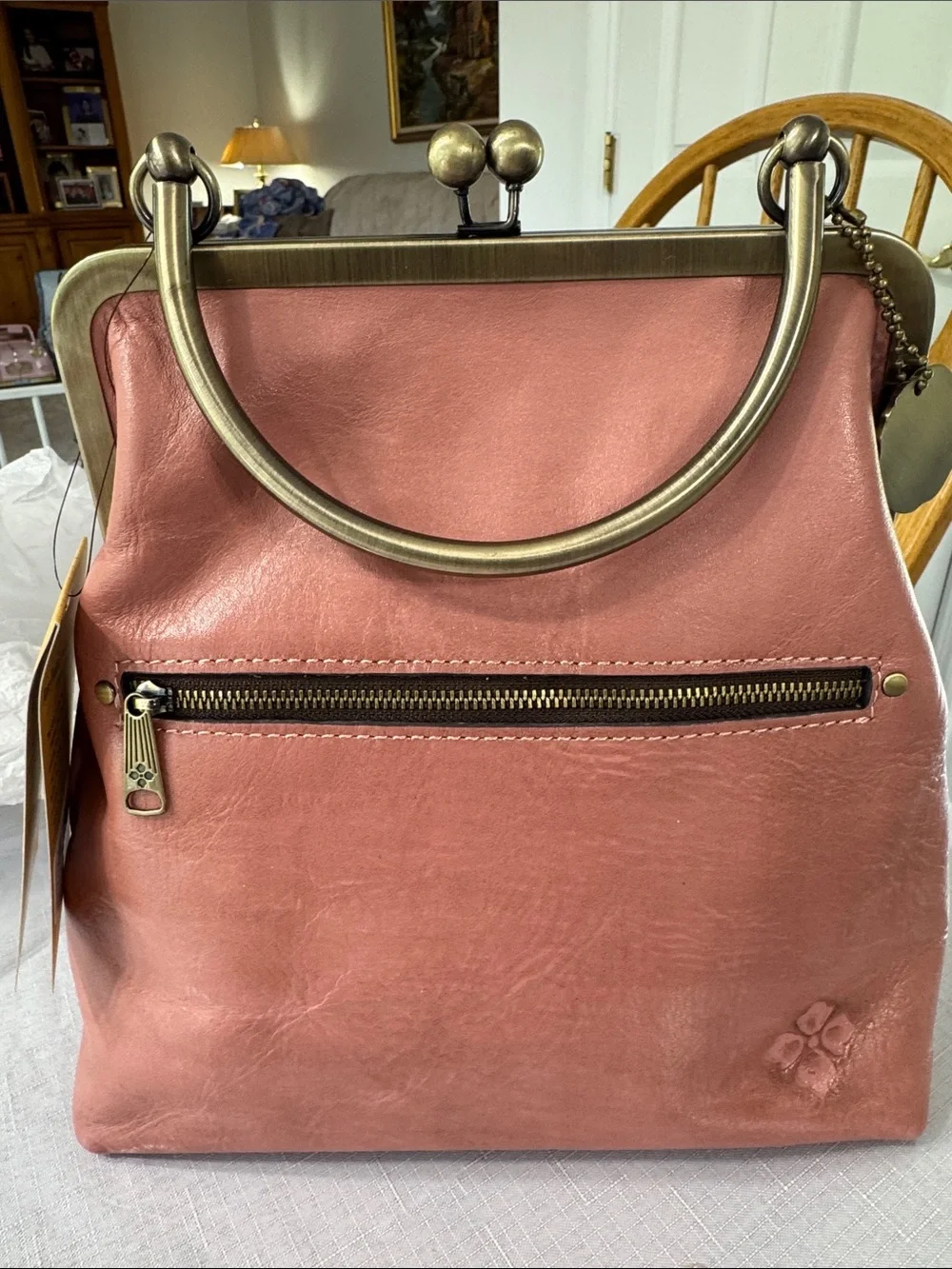 Patricia Nash Blush Pink Floral Embossed Leather Frame Clutch